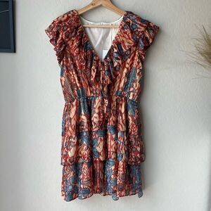 NWT Marie‎ Oliver Dress Metallic Tiered Ruffle Gemma Mini Dress Red Size XS